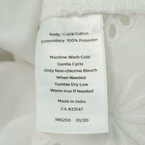 Talbots Size XL White Eyelet Embroidered Hem Detail Split V Neck Long Sleeve Top - Picture 5 of 6